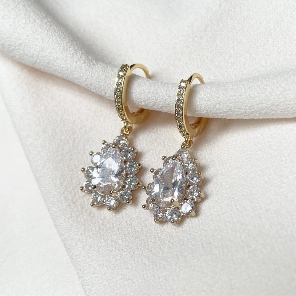 Pear Cut Drop Hoop Earrings